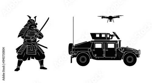 Samurai Warrior vs Modern Military Vehicle and Drone