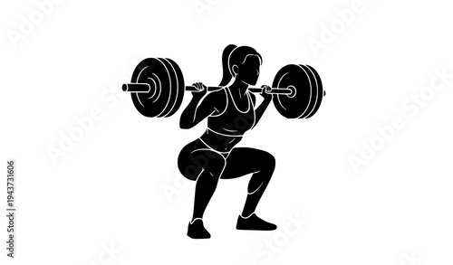 Female Athlete Barbell Squat Exercise Black Silhouette Gym Training Vector