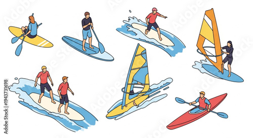 Windsurfers and Sailors on Water.