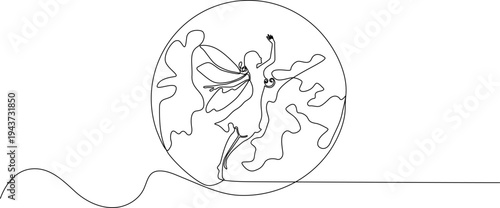 WebMinimalist Line Art Fairy in Circle