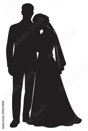 Elegant couple silhouette embracing in formal attire