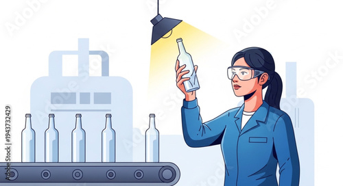 Woman Inspecting Bottles in Laboratory Setting.