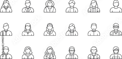 Diverse Avatars in the Modern Era: A comprehensive set of avatar designs for multiple different purposes. Featuring a minimalist style with clean lines and universal appeal.