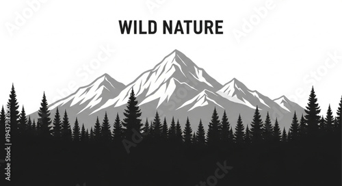 Wild Nature Mountain Landscape Illustration.