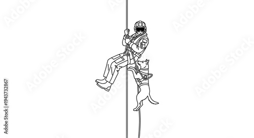 Rescuer Rappelling with Dog, Teamwork, Animal Rescue, Emergency Services, Heroic Act