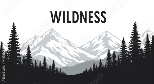 Wilderness Landscape with Mountains and Trees.
