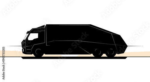 Silhouette of a garbage truck driving on a road, industrial vehicle, clean design