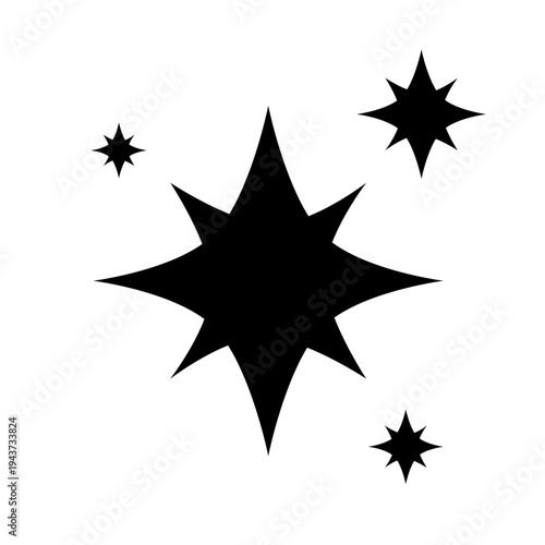 vector black sparkle stars set clip art isolated on transparent background
