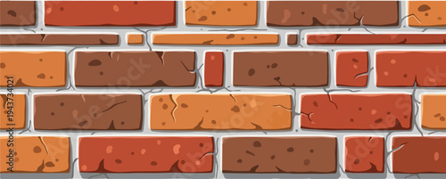 Seamless pattern of weathered brick wall, showcasing a textured surface with varying shades of red and orange bricks, ideal for backgrounds and design projects