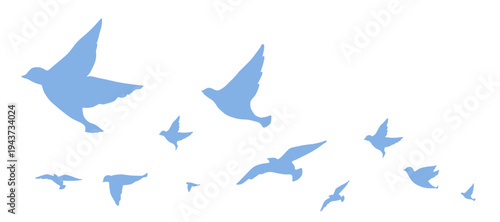 空を飛ぶ鳥のシルエットイラスト　背景イラスト