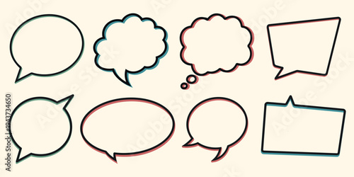 Set of empty speech bubbles with colorful drop shadows and black outlines,Blank pop art chat balloon vector collection for text layout and social media post