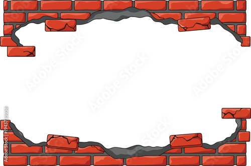 Broken brick wall frame with empty space in the middle for text and design elements