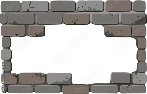 Cracked gray stone wall with a large hole in the center, perfect for backgrounds and designs