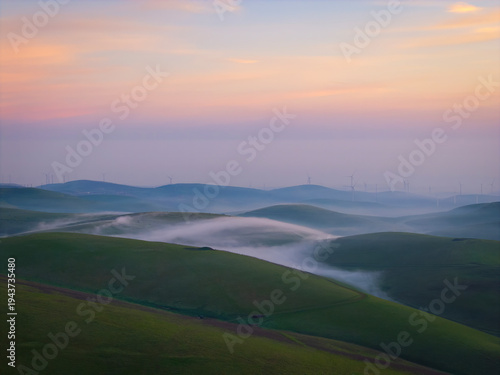 Morning Fog at Wind Farm, Livermore, California, USA