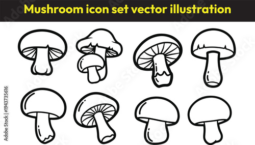 Mushroom Icon Collection, Fungi Symbols, Forest Nature Elements, Organic Botanical Shapes, Cute Food Graphics, Natural Vector Illustration