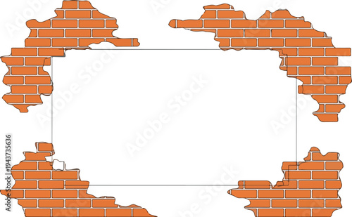 Creative Brick Wall Border with a Hole in the Middle, Ideal for Graphic Design and Illustrations