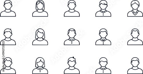 People Icon Array: A collection of simple human figure icons, representing diversity and universality. These minimalistic designs are suitable for various applications.