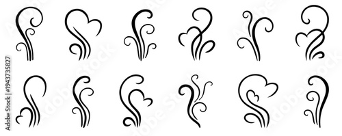 Steam and vapour lines rising from food and cups. Designed for cooking, kitchen icons and warm smell visuals.