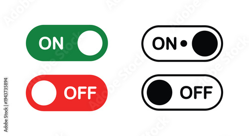 Green and red toggle switches on and off positions black and white outline variants