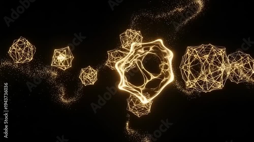 Glowing Geometric Shapes in Motion Dark Background.