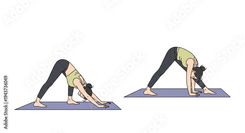 Woman Practicing Yoga Downward Dog Pose.