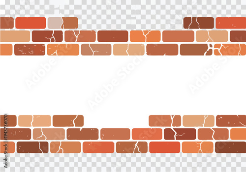Cracked brick wall background with a white space in the middle and a transparent background