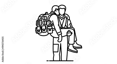 Soldier carrying injured comrade in arms, military rescue, support, teamwork, evacuation
