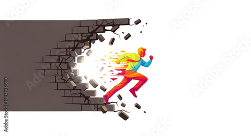 Woman Running Through Crashing Wall.