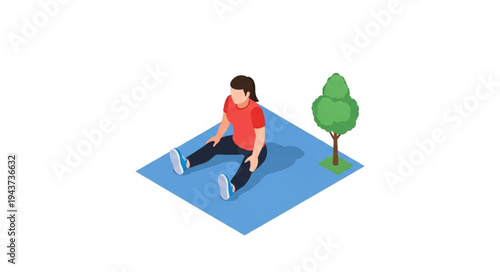 Woman Stretching on Blue Mat.