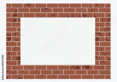 Illustration of a blank rectangular frame made of brick wall texture with white background