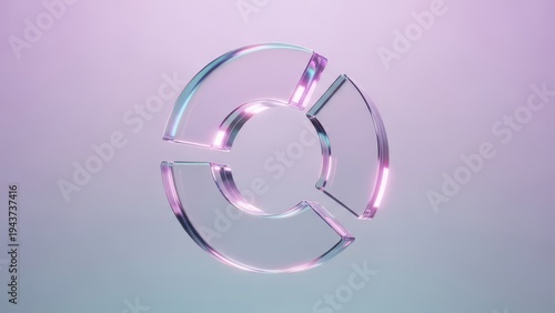 Three segmented transparent pie chart pieces forming a circle, representing data and analysis