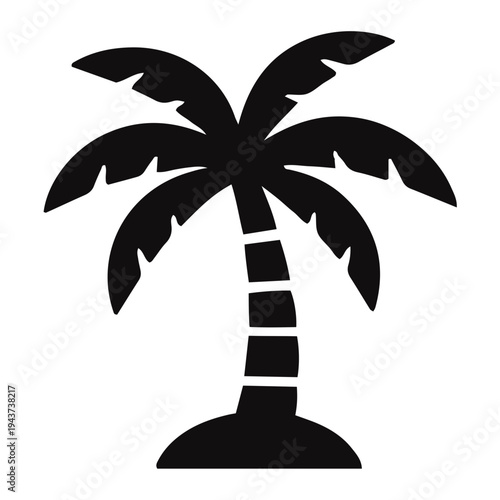 Simple Tropical palm tree icon in black silhouette, perfect for representing summer, beach vacations, and island getaways. Ideal for modern graphic design