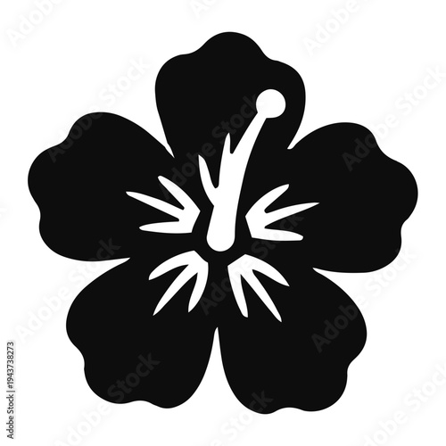 Stylized vector silhouette of a vibrant Tropical hibiscus flower, perfect for design elements, nature themes, and summer projects, evoking island paradise and botanical elegance