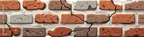 Seamlessly rendered brick wall texture with realistic cracks and varying shades of brown and grey