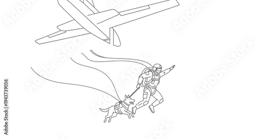 Special Forces Soldier and Dog Parachuting from Airplane