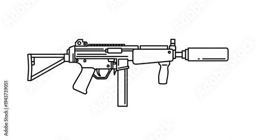 Submachine Gun with Silencer Icon Vector Illustration
