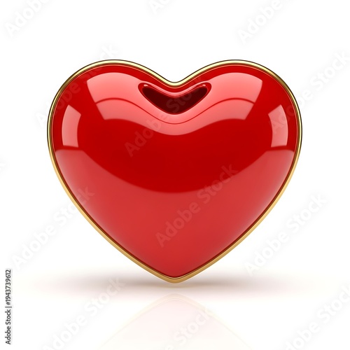 A shiny red heart with a gold outline