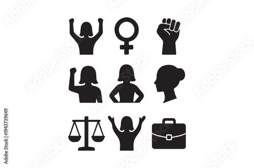 Black silhouettes representing female empowerment justice and professional life