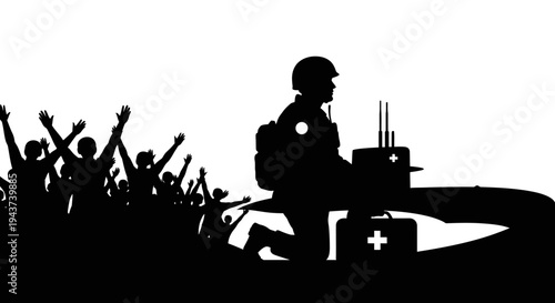 Soldier with Medical Kit and Crowd Silhouette
