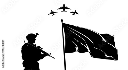 Soldier, Flag, and Airplanes Silhouette: Patriotism, Military, and Freedom