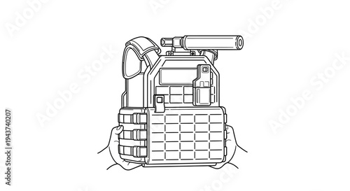 Tactical Vest with Plate Carrier and Suppressor, Hands Holding Gear