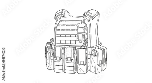Tactical Vest Outline Drawing, Military Gear, Bulletproof Vest Sketch, Protective Equipment