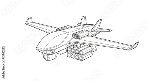 Unmanned Aerial Vehicle (UAV) Drone with Missiles, Futuristic Military Aircraft Concept