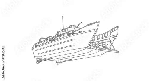 Vintage Motor Torpedo Boat Line Art Drawing