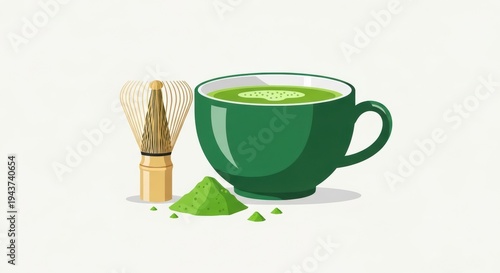 Matcha Tea Set: Whisk, Powder, and Green Tea Drink
