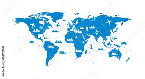 World Map Blue Background.