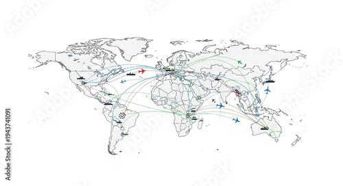World Map Illustration Black White.