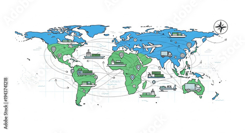 World Map Illustration with Continents.