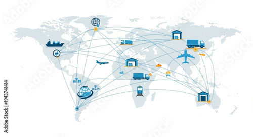 World Map Logistics Transportation Network.