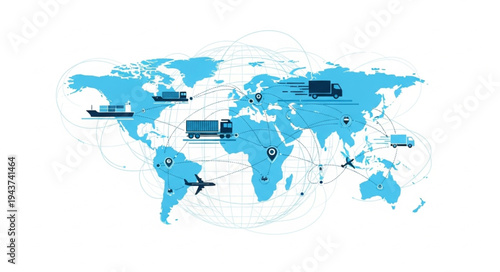 World Map Logistics Transportation Network.